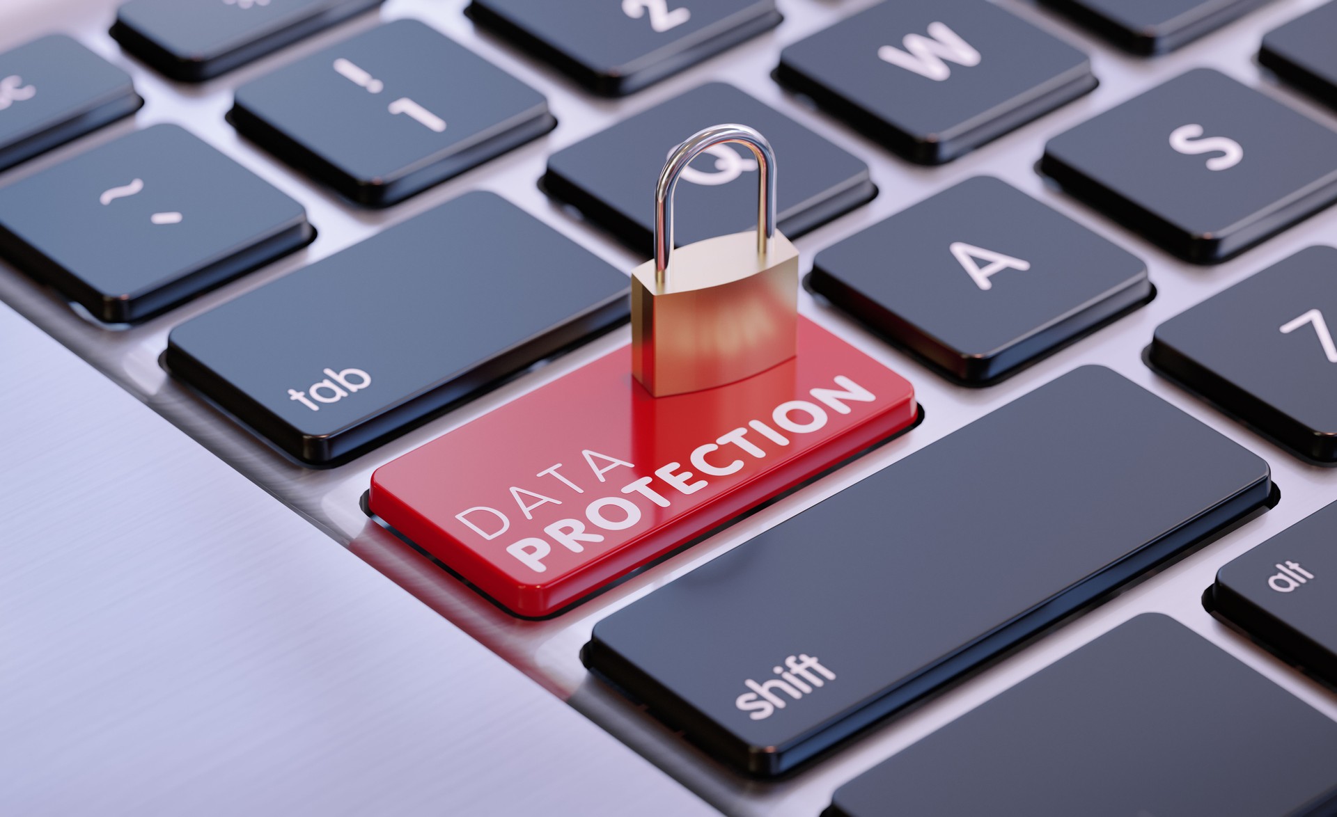 Gold Colored Padlock Sitting On Data Protection Written Computer Keyboard